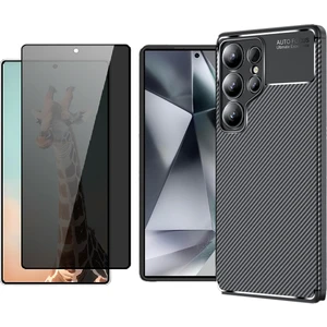 Samsung Galaxy S25 Ultra Kılıf Auto Focus Karbon Tasarım Zore Negro Silikon Kapak + Hayalet Cam Ekran Koruyucu