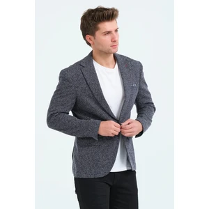 Erkek Slim Fit Blazer Ceket Lacivert Beyaz