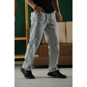 Reax Camilla Beli Lastikli Ipli Düz Paça Rahat Kesim Erkek Jean Pantolon