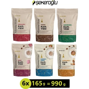 Minnettar Kahve Çeşitleri 165 gr x 6 Adet (Osmanlı, Karamel, Fındık, Dibek, Menengiç, Ruby Çikolata)