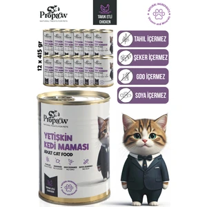 Kedi Yaş Mama Tavuklu Konserve Jöleli Premium Parça Etli Yemek Besleyici Tahılsız Içerik 12 x 415 gr