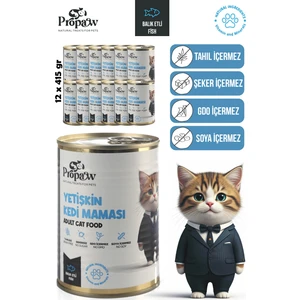 Kedi Yaş Mama Konserve Jöleli Premium Parça Etli Balıklı Yemek Besleyici Tahılsız Içerik 12 x 415 gr