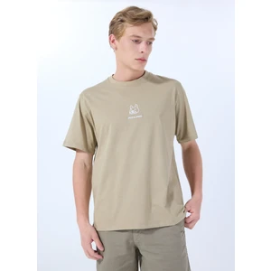 Jack & Jones Bisiklet Yaka Bej Erkek T-Shirt 12288517_JORANIMAL Tee Ss Crew Neck