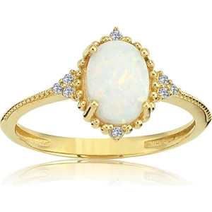 Fasek Gold Beyaz Oval Taşlı Prenses Gümüş Yüzük-Opal Taşlı Prenses Tasarım Yüzük-Hediye Gümüş Yüzük