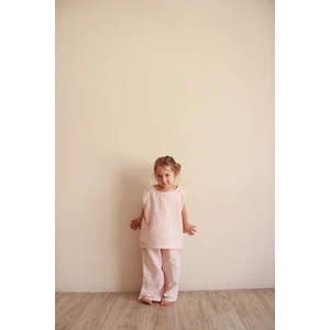 Pembe Çizgili Asimetrik Cepli Müslin Takım