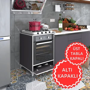 Kenzlife ankastre modülü kabini krom gri fırın ocak dolabı kapaklı ayaklı sabit tabla