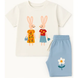 Kız Çocuk Tavşan Desenli Şortlu Pijama Takımı