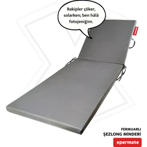Fermuarlı Şezlong Minderi Su İtici Kumaş Katlanır Şezlong Minderi Katlanabilir Plaj Minderi 60X180X5 Gri