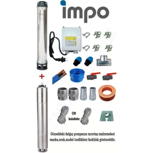 Impo Sk 404/14 1,5hp Technoplast Başlıklı  50 mt Yassı Kablolu ve Panolu 100 mt Halatlı Çift Vanalı Akıtma Başlıklı Monofaze Takım Dalgıç Pompa