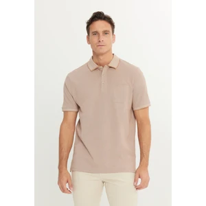 AC&Co / Altınyıldız Classics Erkek Çekmeyen Pamuklu Kumaş Regular Fit Rahat Kesim Vizon Kıvrılmaz Polo Yaka Cepli Tişört