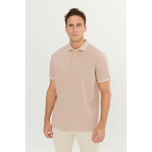 AC&Co / Altınyıldız Classics Erkek Çekmeyen Pamuklu Kumaş Regular Fit Rahat Kesim Bej-beyaz Kıvrılmaz Polo Yaka Cepli Tişört
