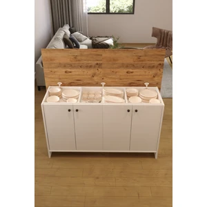 AE-2080 Patentli Ayder Mutfak Adası Bar Masası Yemek Masası Dolaplı, Beyaz/çam Raflı, Çok Amaçlı