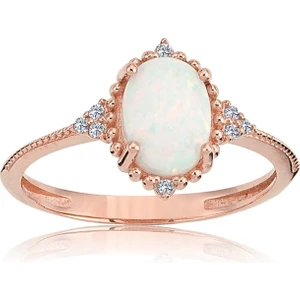 Fasek Gold Beyaz Oval Taşlı Prenses Gümüş Yüzük - Opal Taşlı Prenses Tasarım Yüzük - Hediye Gümüş Yüzük