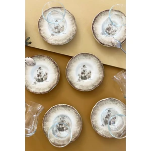 Porselen Ella Çay Bardak ve Tabak Takımı 6 Kişilik 12 Parça