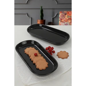 Siyah Noyan Kayık Tabak 26 Cm 2 Adet