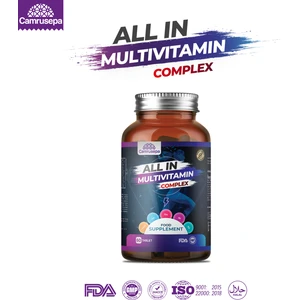 All In Multivitamin Complex | 60 Tablet (Kalsiyum, Demir, Çinko, D3, B12, C, B3, E, B5, A, B6, B1, B2, D-Biotin, Manganez, Bakır)