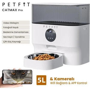 Catmax Pro 5l Wi-Fi Kameralı Akıllı Otomatik Kedi Köpek Mama Kabı Besleme Ünitesi (Sesli Komut+Çelik Kase+App Kontrol)