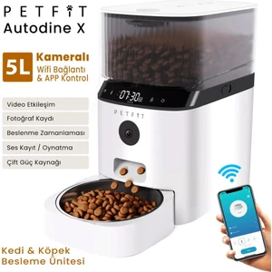 Autodine x 5l Wi-Fi Kameralı Akıllı Otomatik Kedi Köpek Mama Kabı Besleme Ünitesi (Sesli Komut+Çelik Kase+App Kontrol)
