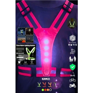 Reflektif Işıklı Yelek Kırmızı Fosforlu Neon Bisiklet, Motosiklet,scooter Gece Ikaz Uyarı Reflektör Yelek