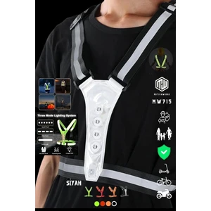 Reflektif Işıklı Yelek Siyah Fosforlu Neon Bisiklet, Motosiklet,scooter Gece Ikaz Uyarı Yeleği