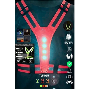 Reflektif Işıklı Yelek Turuncu Fosforlu Neon Bisiklet, Motosiklet,scooter Gece Ikaz Uyarı Yeleği