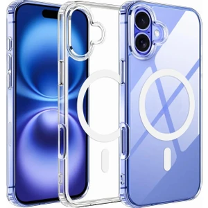 Iphone 16 Kılıf Magsafe Wireless Şarj Destekli Şeffaf Kapak Magnetic Crystal Case
