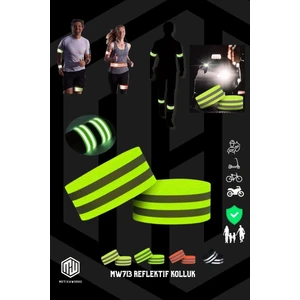 Reflektif Kolluk Bacak ve Bel Yeşil Fosfor Neon Bisiklet, Motosiklet,scooter Gece Ikaz Uyarı Bandı