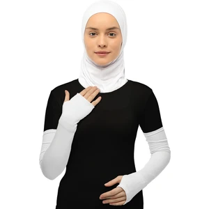 Parmak Geçmeli Penye Tesettür Kolluk Beyaz