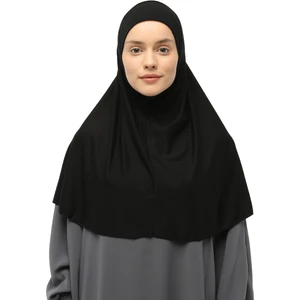 Hazır Türban Peçeli Pratik Eşarp Tesettür Nikaplı Hijab - Namaz Örtüsü Sufle (Xl) - Siyah