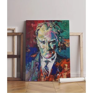 Dekor Ofisi Yağlı Boya Görünümlü Mustafa Kemal Atatürk Portresi Dekoratif Ahşap Tablo