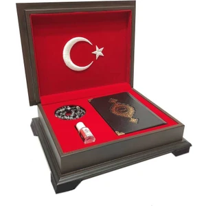 Ahşap Kutulu Kur'an-ı Kerim (0353 - Çanta Boy, Ay-Yıldız)