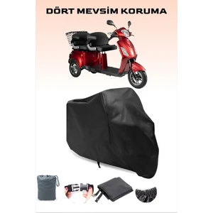 Siyah Volta Vm4+ 1500W Çift Kişilik Elektrikli Moped 3 Tekerlekli Motosiklet Brandası, 4 Mevsim Koruma, Su Geçirmez, Dayanıklı Kumaş