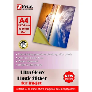 Ultra Parlak Yapışkanlı Yırtılmaz Plastik Sticker Fotoğraf Kağıdı (Pp)  A4 10 Yaprak