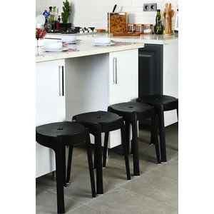 Kaymaz Ayaklı Dekoratif Iç Içe Geçebilen Plastik Tabure Mutfak Bahçe Taburesi 4 Adet Siyah