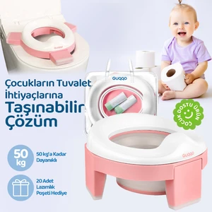 Lazımlık, Portatif Katlanabilir Taşınabilir Seyahat Çocuk Tuvaleti, Klozet Adaptörü, Pembe