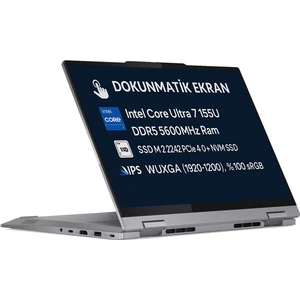 ThinkBook 14 2-in-1 G4 IML Intel Core Ultra 7 155U 16GB DDR5-5600 Mhz Ram 512GB SSD Freedos 14" WUXGA IPS Panel Dokunmatik Ekran  Laptop 21MX002VTR
