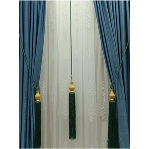 Fon Perde Tavan Bağlama Püsküllü Braçol Set  - Altın Kuka ( 3 Parça )