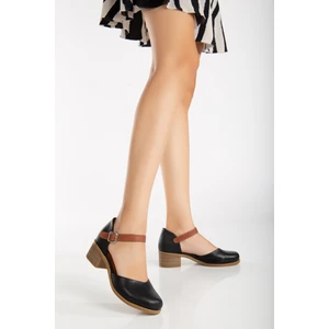 Analin Shoes Kadın  Deri Bilekten Bağlı Sandalet Kadın Deri Sandalet  Siyah 37