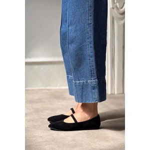 Olivia Bilekten Lastikli Bağlamalı Hakiki Deri Kadın Babet Siyah