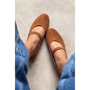 Olivia Bilekten Lastikli Bağlamalı Hakiki Deri Kadın Babet Taba