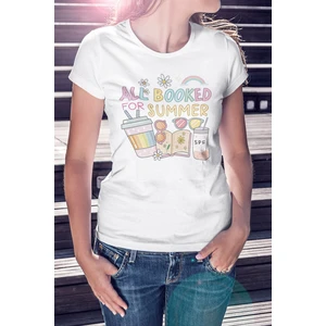 All Booked For Summer Baskılı Yaz Temalı Unisex Regular Fit Pamuklu Beyaz Tişört