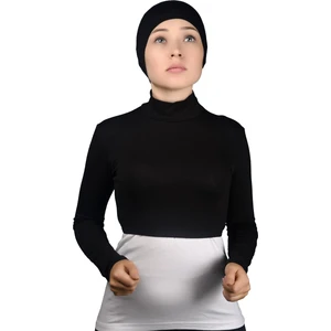 Uzun Kol Balıkçı Yaka Boğazlı Likralı Penye Kadın Yarım Body - Siyah