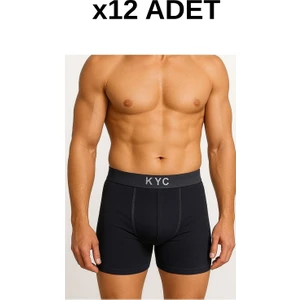 12 Adet Siyah Likralı Pamuklu Boxer