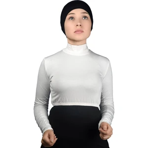 Uzun Kol Balıkçı Yaka Boğazlı Likralı Penye Kadın Yarım Body - Ekru