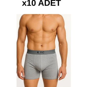 10 Adet Gri Likralı Pamuklu Boxer