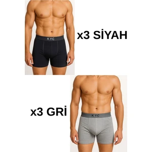 6 Adet Siyah-Gri Likralı Pamuklu Boxer