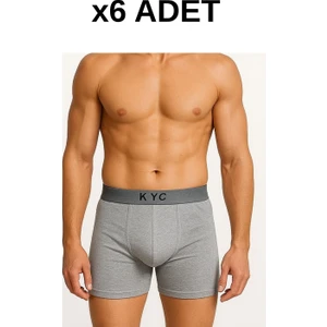 6 Adet Gri Likralı Pamuklu Boxer