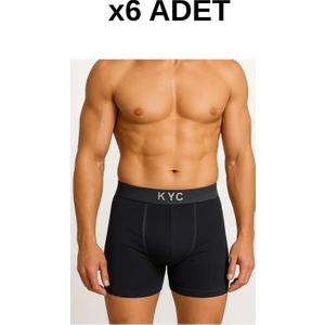 6 Adet Siyah Likralı Pamuklu Boxer