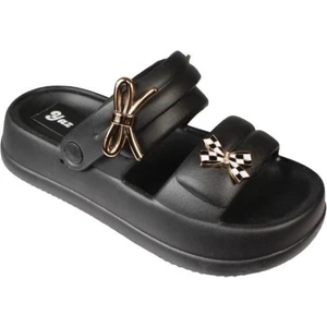 Akınalbella Siyah Beyaz Gri Kadın Taşlı Deniz Havuz Plag Gündelik Arkası Geçkili Terlik Topuk Boyu 4cm