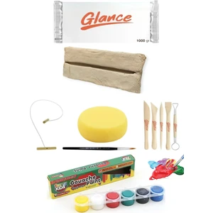 Doğal Seramik Hamuru Seramik Hamuru 1000 gr Guaj Boya 6X15ML Doku Süngeri Set